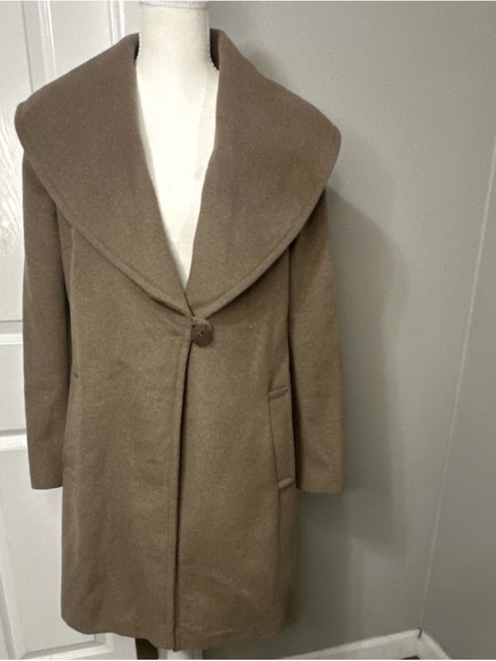 Larry Levine Taupe Single-Button Wool Blend Coat